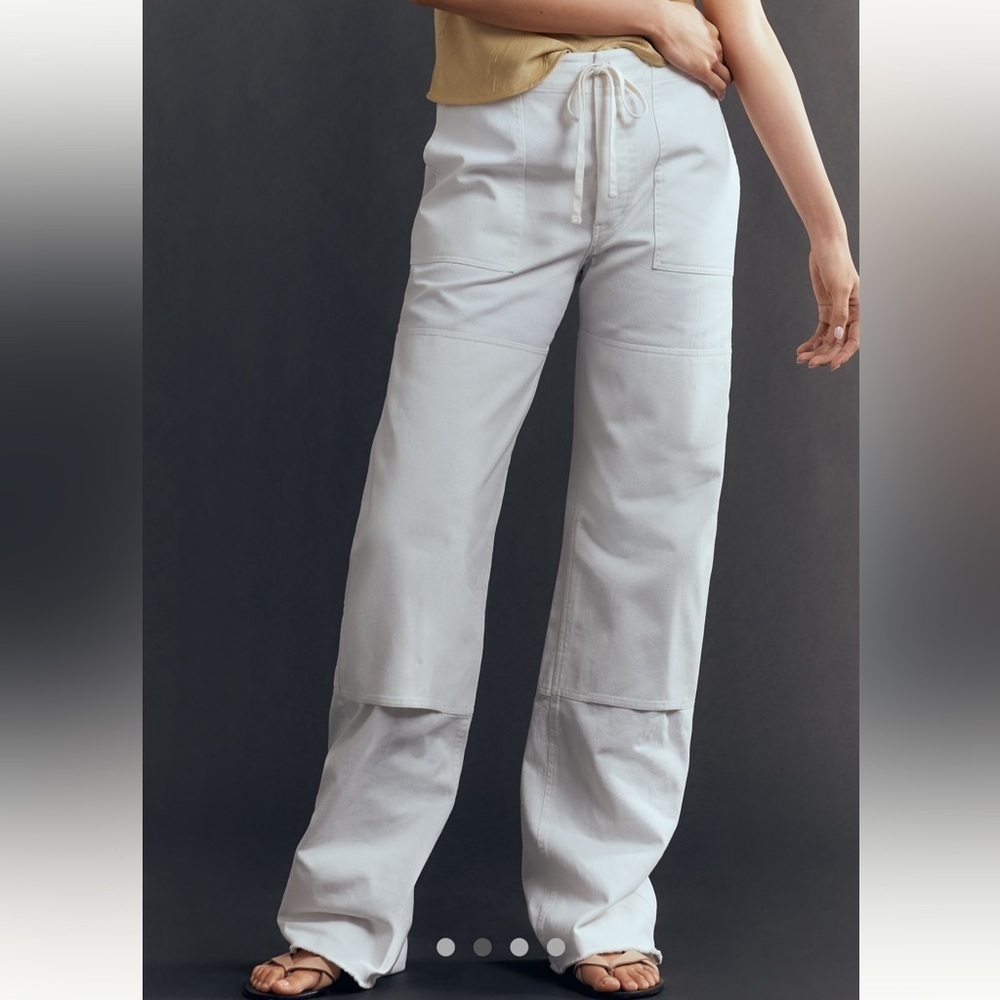 Re/Done Hi Rise Wide Leg Off White Drawstring Jeans, 32 (US size 16-18), NWT